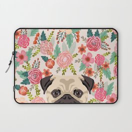 Pug floral dog portrait Pug dog peeking face gifts for dog lover pugs Laptop Sleeve