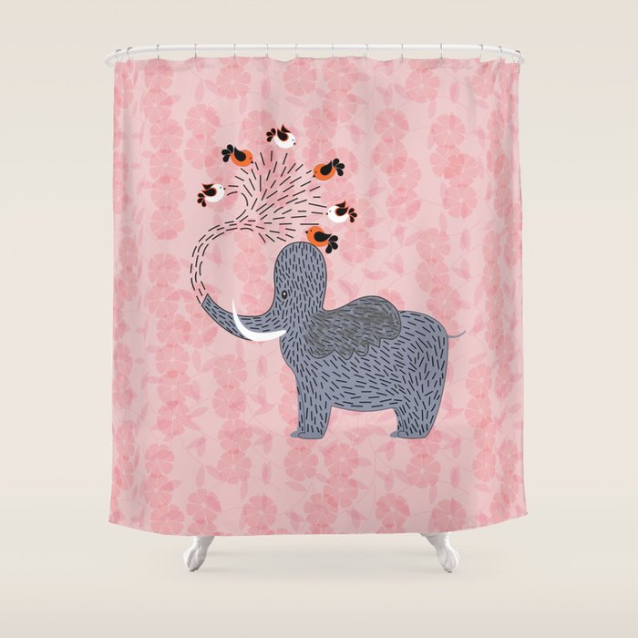Happy Elephant And Cute Birds Shower Curtain By Tas111 Society6