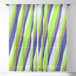 [ Thumbnail: Chartreuse, Green, Dark Blue & Lavender Colored Stripes/Lines Pattern Sheer Curtain ]