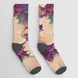 Pink Violet Purple Floral Victorian Gothic Motif Pattern Socks