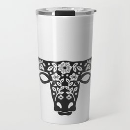 Floral Longhorn – Black Silhouette Travel Mug