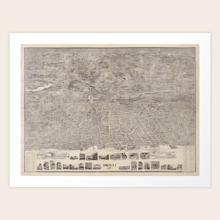 Vintage Map of Yonkers NY (1899) Art Print by BravuraMedia Society6