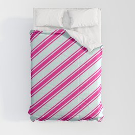 [ Thumbnail: Light Cyan and Deep Pink Colored Stripes/Lines Pattern Comforter ]