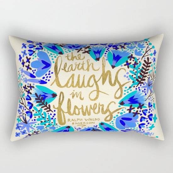 The Earth Laughs in Flowers – Gold & Blue Rectangular Pillow