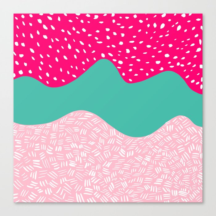 Modern neon pink turquoise blush ice cream color block geometric hand drawn pattern Canvas Print