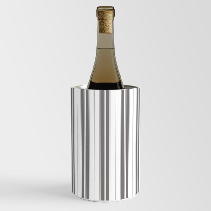 Charcoal Grey and White Vertical Vintage American Country Cabin Ticking Stripe Wine Chiller