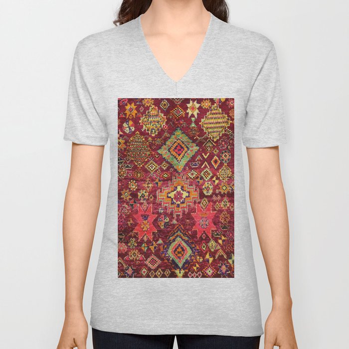 Traditional Moroccan Berber Carpet Design V Neck T Shirt