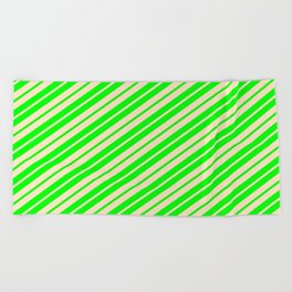 [ Thumbnail: Lime and Bisque Colored Pattern of Stripes Beach Towel ]