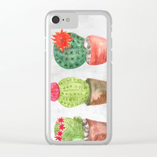 Three Cacti watercolor white Clear iPhone Case