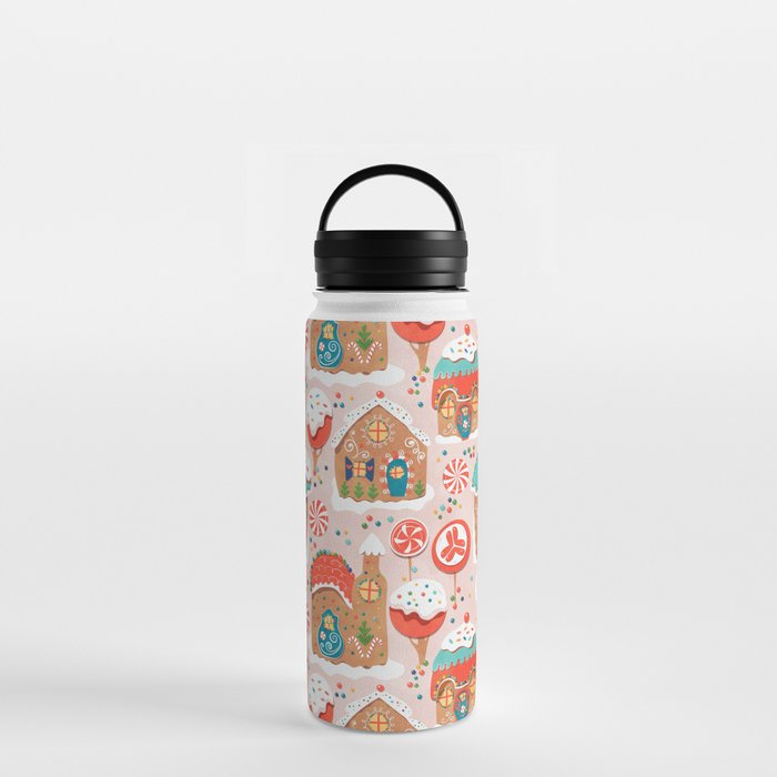 Gingerbread Candy Land on pink Water Bottle by Lidiebug