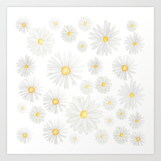 white daisy pattern watercolor Art Print
