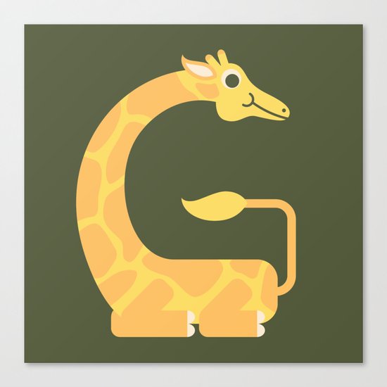Letter G // Animal Alphabet // Giraffe Monogram Canvas Print