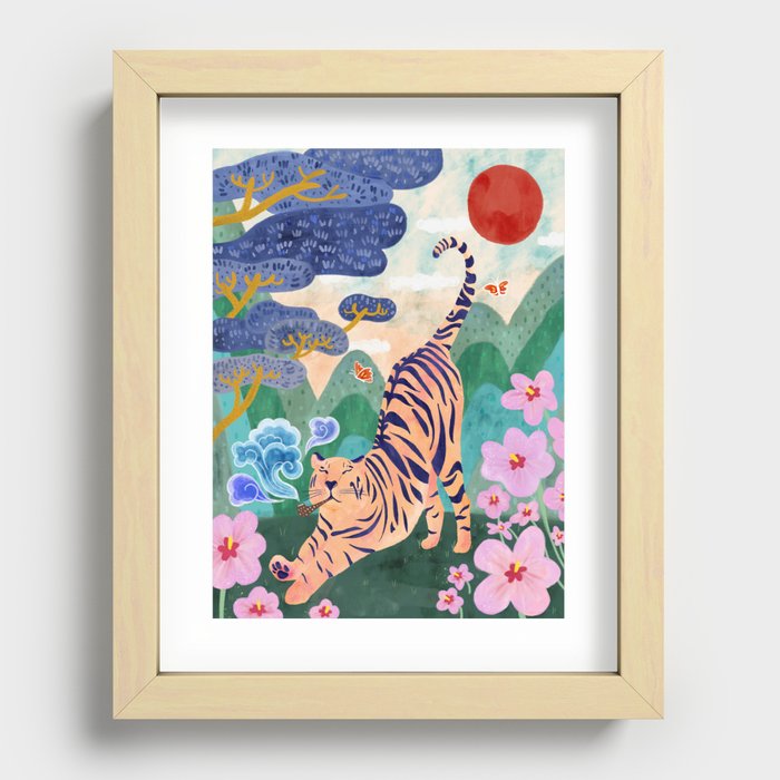 Smoking Tiger Recessed Framed Print