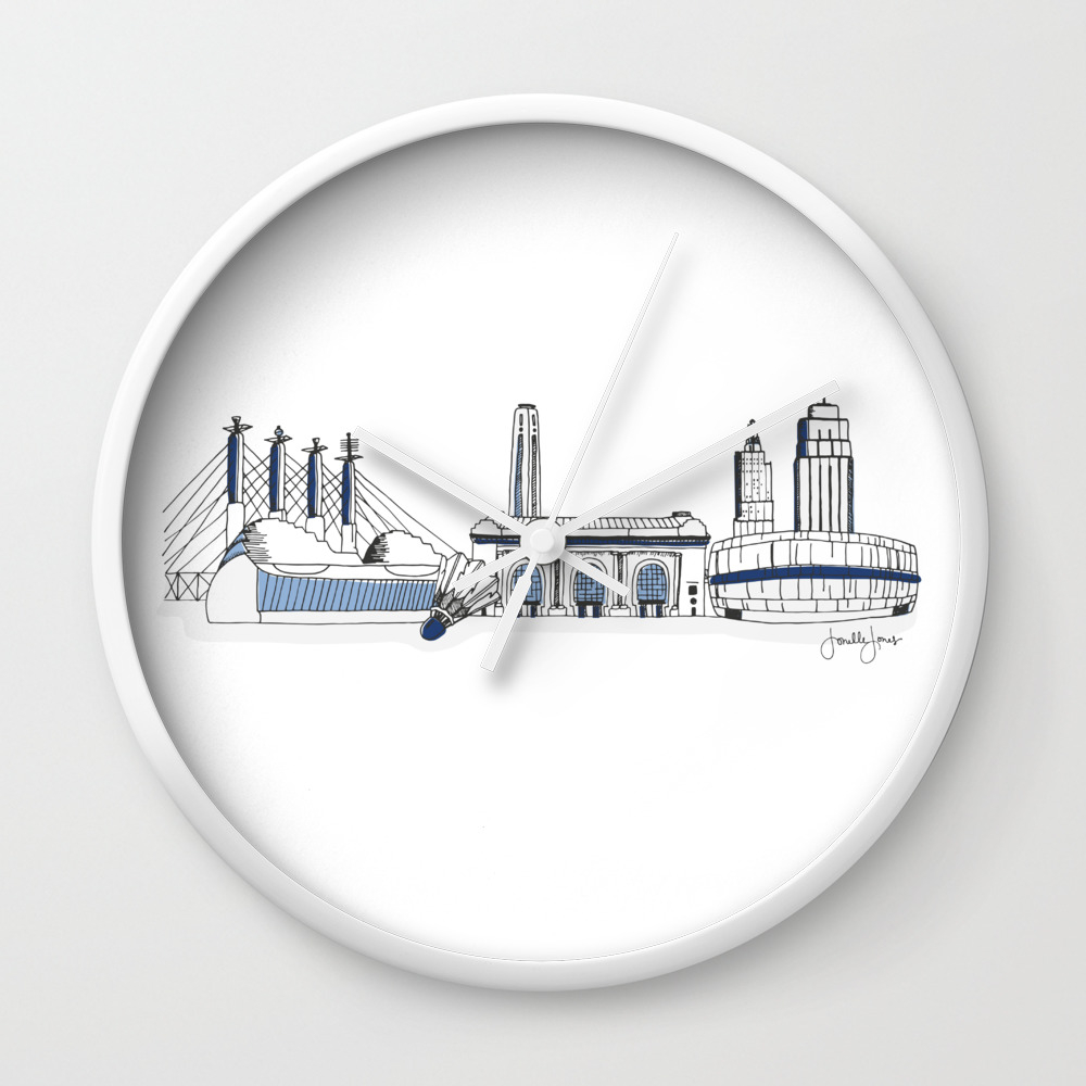 Kansas City Skyline Illustration In Sporting Kc Colors Wall Clock By Thejonellejones Society6