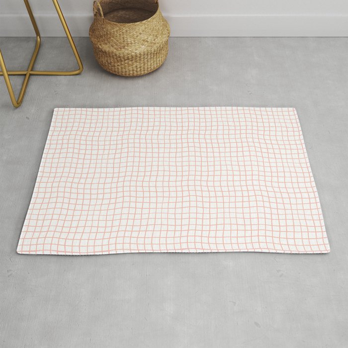 White and Pink Square Grid Pattern Rug