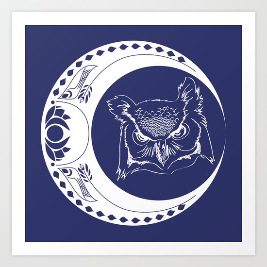 Owl and Moon Art Print