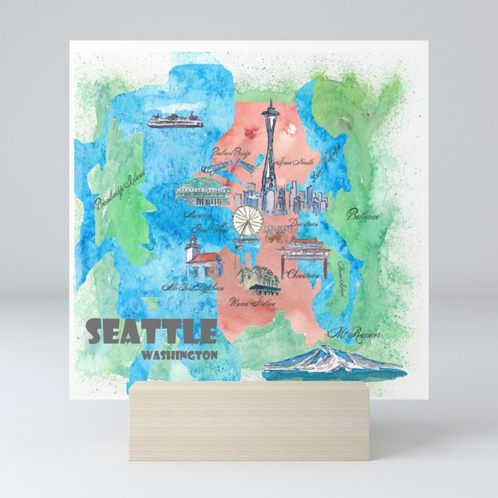 Seattle Washington Travel Poster Favorite Map Mini Art Print