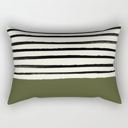 Olive Green x Stripes Rectangular Pillow
