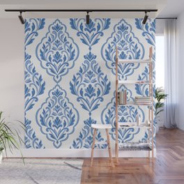 Blue and white damask vintage seamless pattern. Vintage, paisley elements. Traditional, Turkish motifs.  Wall Mural