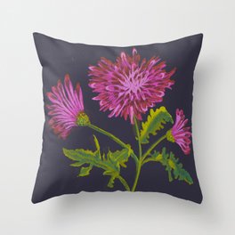 chrysanthemum illustration, vintage flower on dark background Throw Pillow