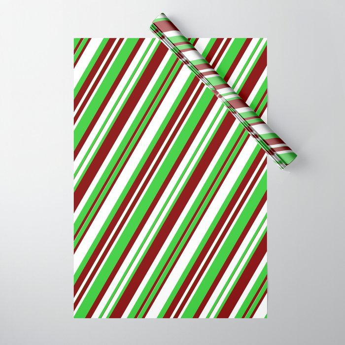 Maroon, White, and Lime Green Colored Striped/Lined Pattern Wrapping Paper