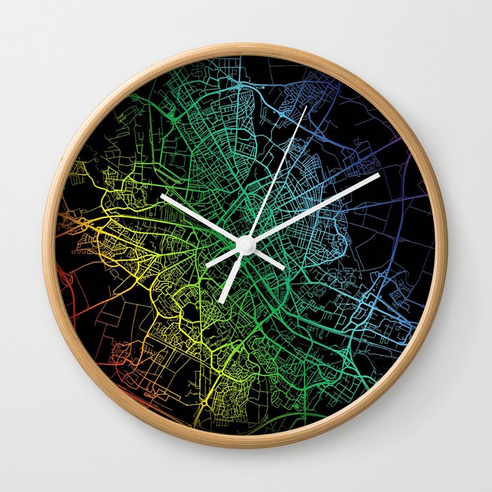 Reims, France, City, Map, Rainbow, Map, Art, Print Wall Clock