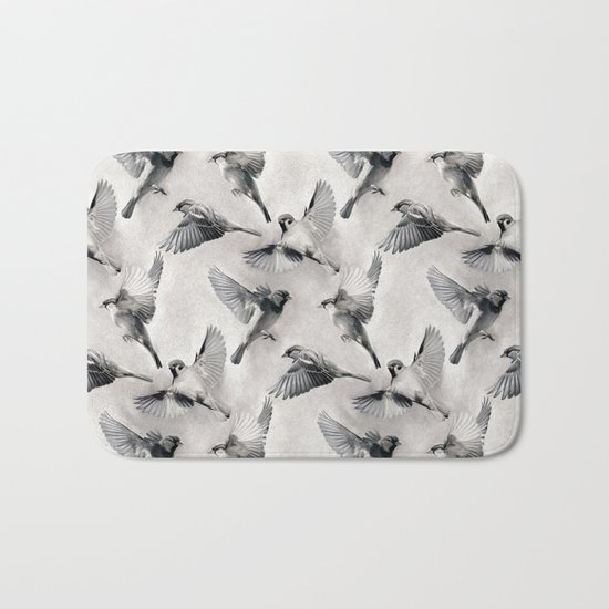 Sparrow Flight - monochrome Bath Mat