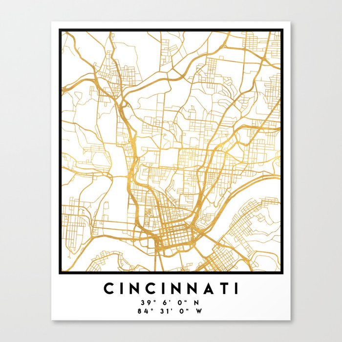 Cincinnati Ohio City Street Map Art Canvas Print By Deificusart Society6
