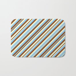 [ Thumbnail: Light Yellow, Light Sky Blue & Brown Colored Pattern of Stripes Bath Mat ]