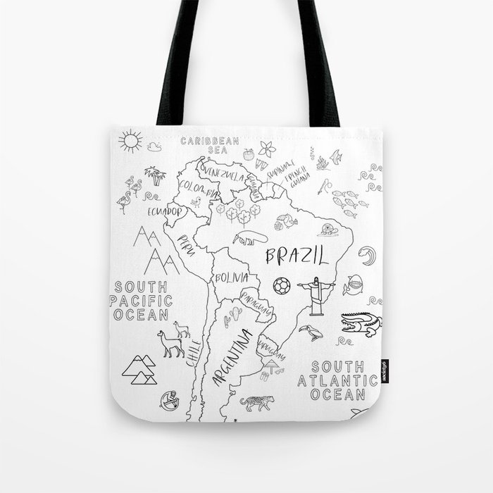 Map of South America with Animals Tote Bag