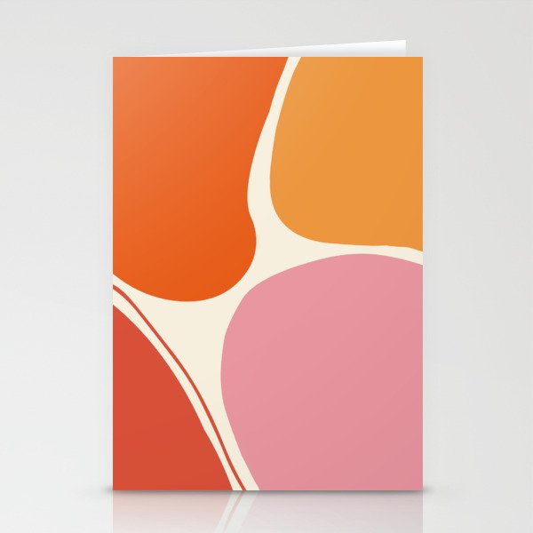 Orange And Pink Retro Groovy Shapes Pattern Stationery Cards