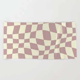 Warped Checkered Pattern (dusty rose pink/cream) Beach Towel