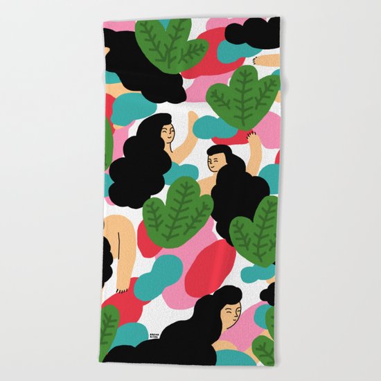 Girl Pattern Leaf Beach Towel