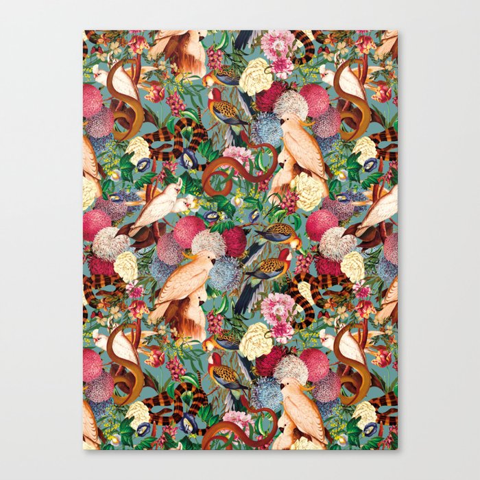 Floral and Animals pattern Canvas Print