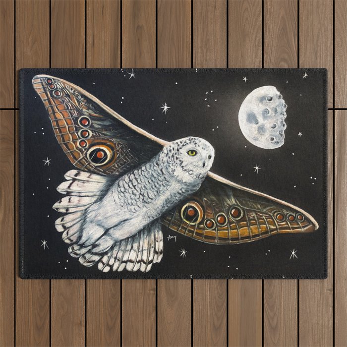 "Snowy Owl Butterfly" - Butterflown collection Outdoor Rug