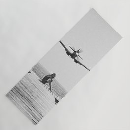 Steady As She Goes; aircraft coming in for an island landing black and white photography- photographs Yoga Mat
