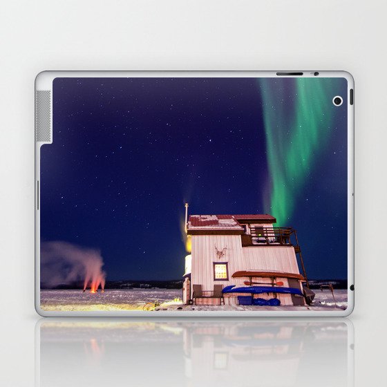 Northern Lights and house boat in Yellowknife Laptop & iPad Skin