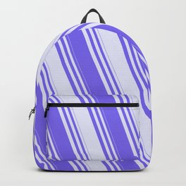 [ Thumbnail: Medium Slate Blue & Lavender Colored Striped Pattern Backpack ]