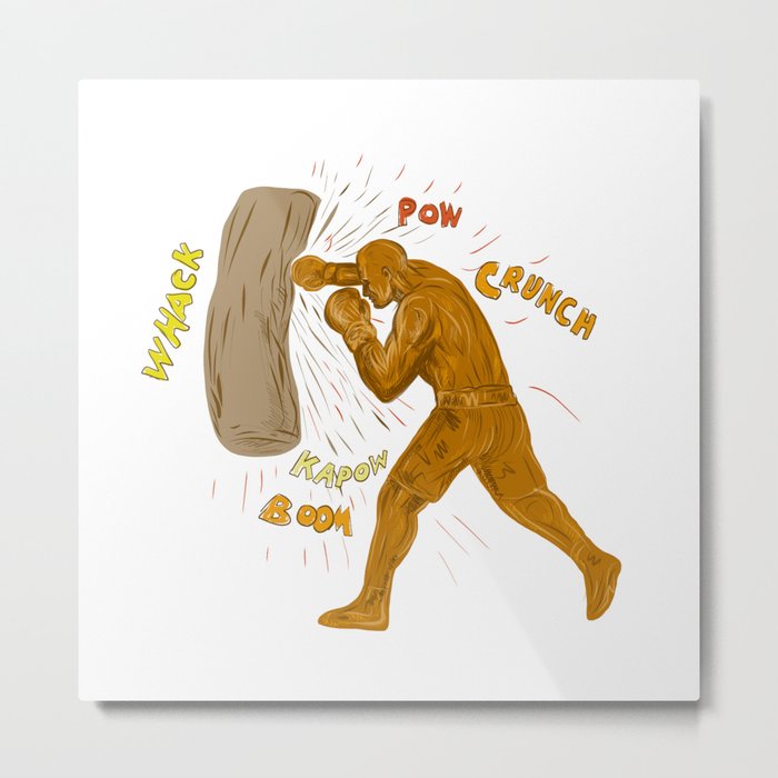 Boxer Hitting Punching Bag Drawing Metal Print