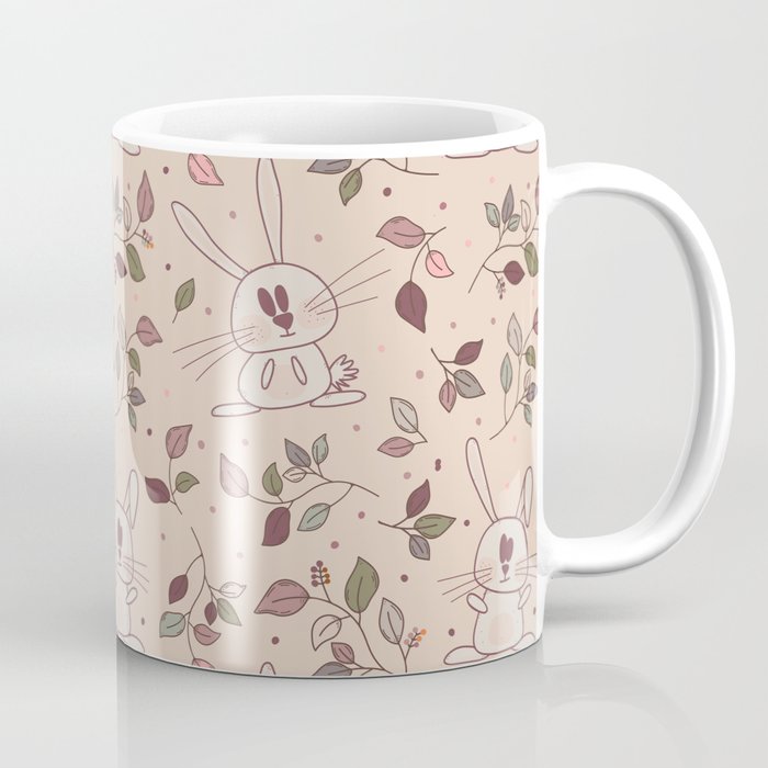 Adorable rabbits with autumn leaves and berries in pink colors Coffee Mug