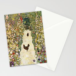 Gustav Klimt Garden Path With Chickens Stationery Card