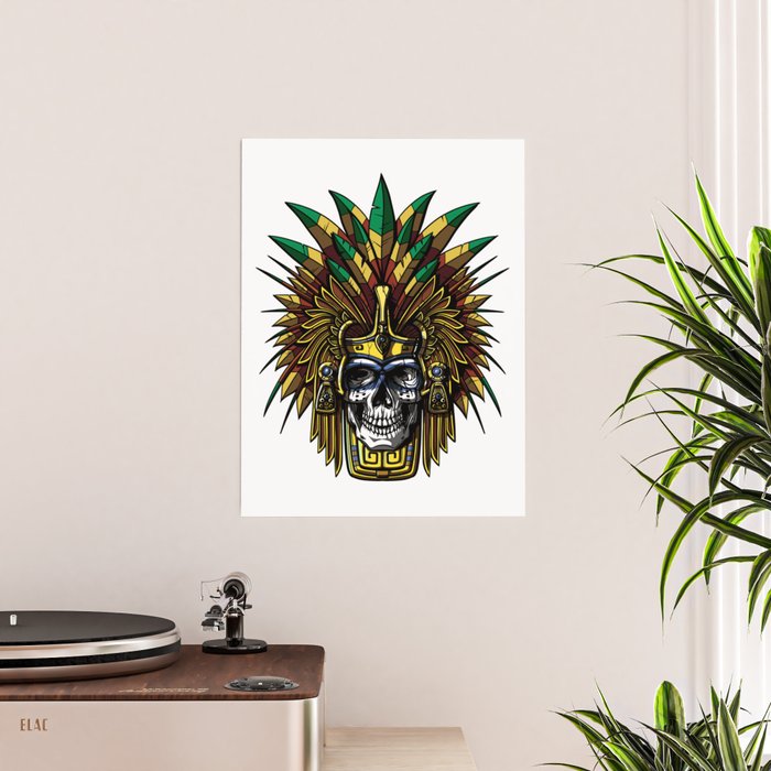 Aztec Warrior Skull Mask Native Indian Mexican Art Print by