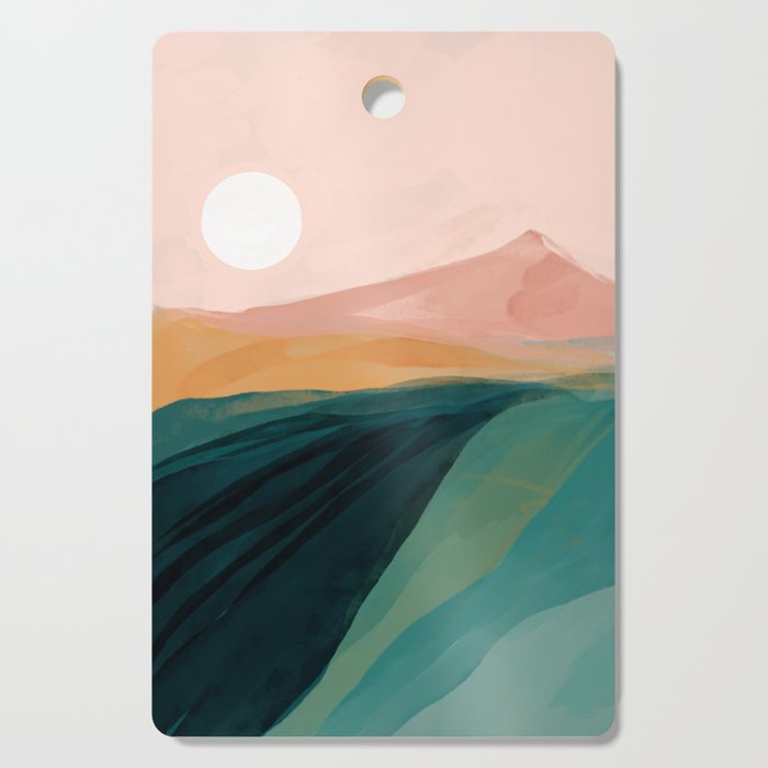 pink, green, gold moon watercolor mountains Cutting Board
