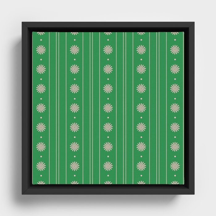 Daisy Stripes Green and Pink Pattern Framed Canvas