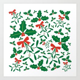 Christmas Celebration Mistletoe & Holly Art Print