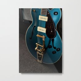 Close up Blue Guitar body | Instrument Photography | Colorful Guitar Metal Print