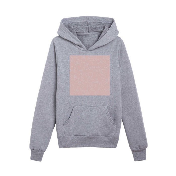 Blush Face Lace / Pink people pattern in one white continuous line / Explicit Design Kids Pullover Hoodie