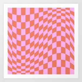 Psychedelic distorted checker print Pink and Orange Art Print