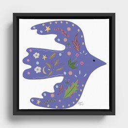 Folk Art Abstract Dove Illustration White BG Framed Canvas