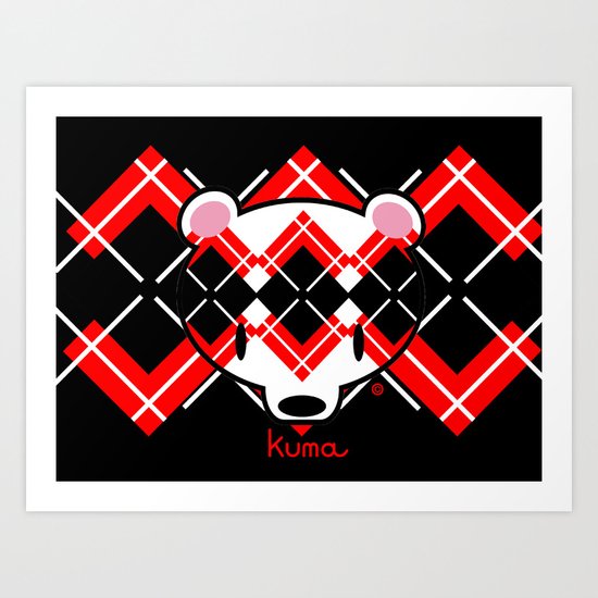 Aaargyle Kuma-chan Red & Blk Art Print